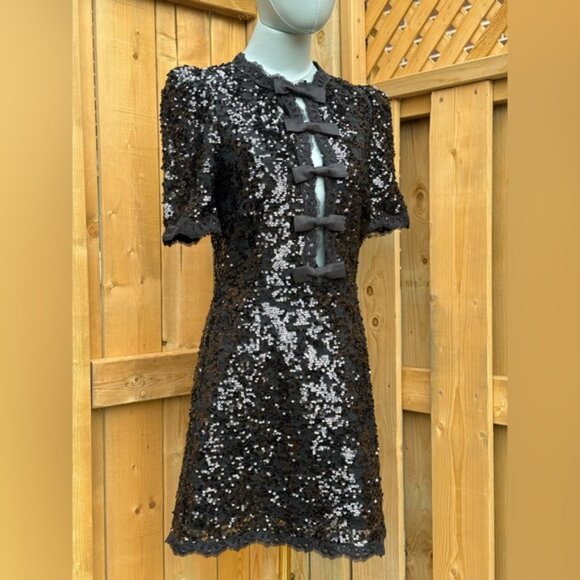 🆕 REBECCA VALLANCE 🧿 NWOT x Nicky Hilton Diana Black Bow Sequin Mini, Sz US 6 - Picture 4 of 16